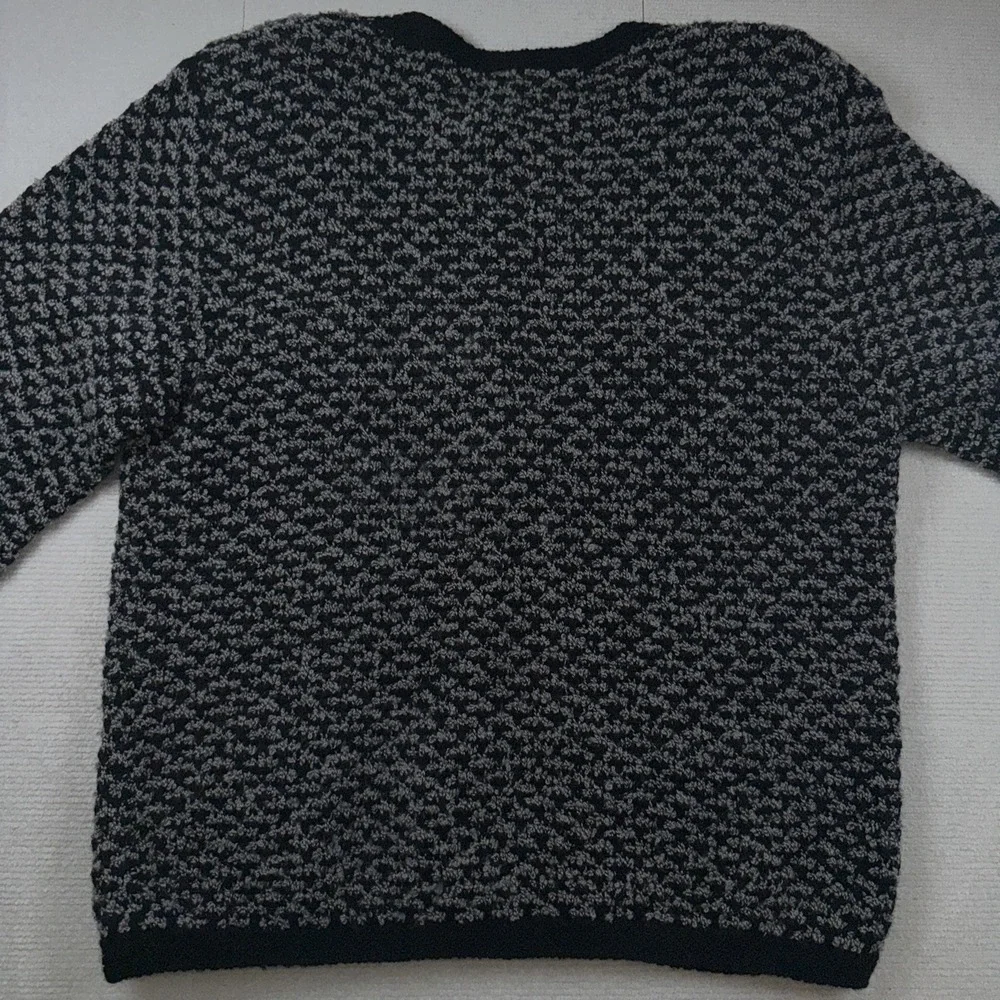 Peruvian Connection Cardigan Women XL Black Grey Merino‎ Wool Handknit Popcorn
